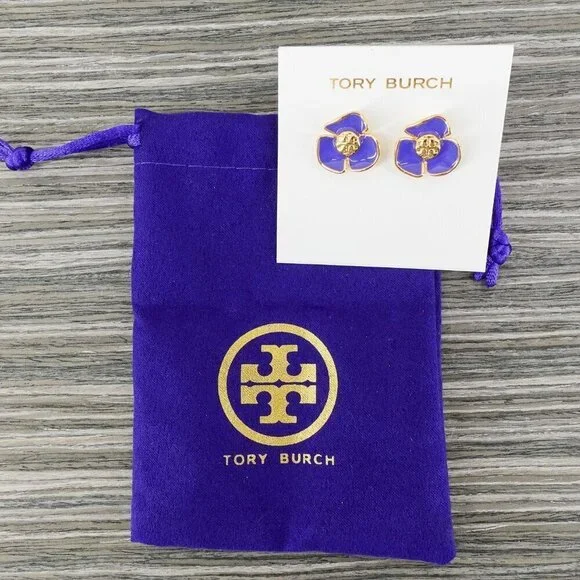 Tory Burch Fleur Flower Stud Earrings Purple OS - Picture 10 of 14
